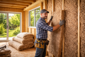 Eco-friendly insulation installation in progress