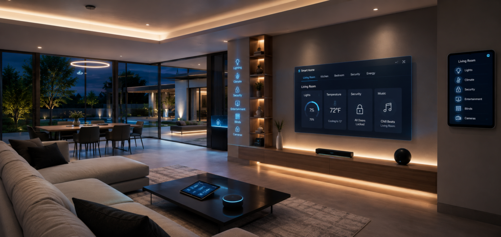 Future smart home design with connected living room technology